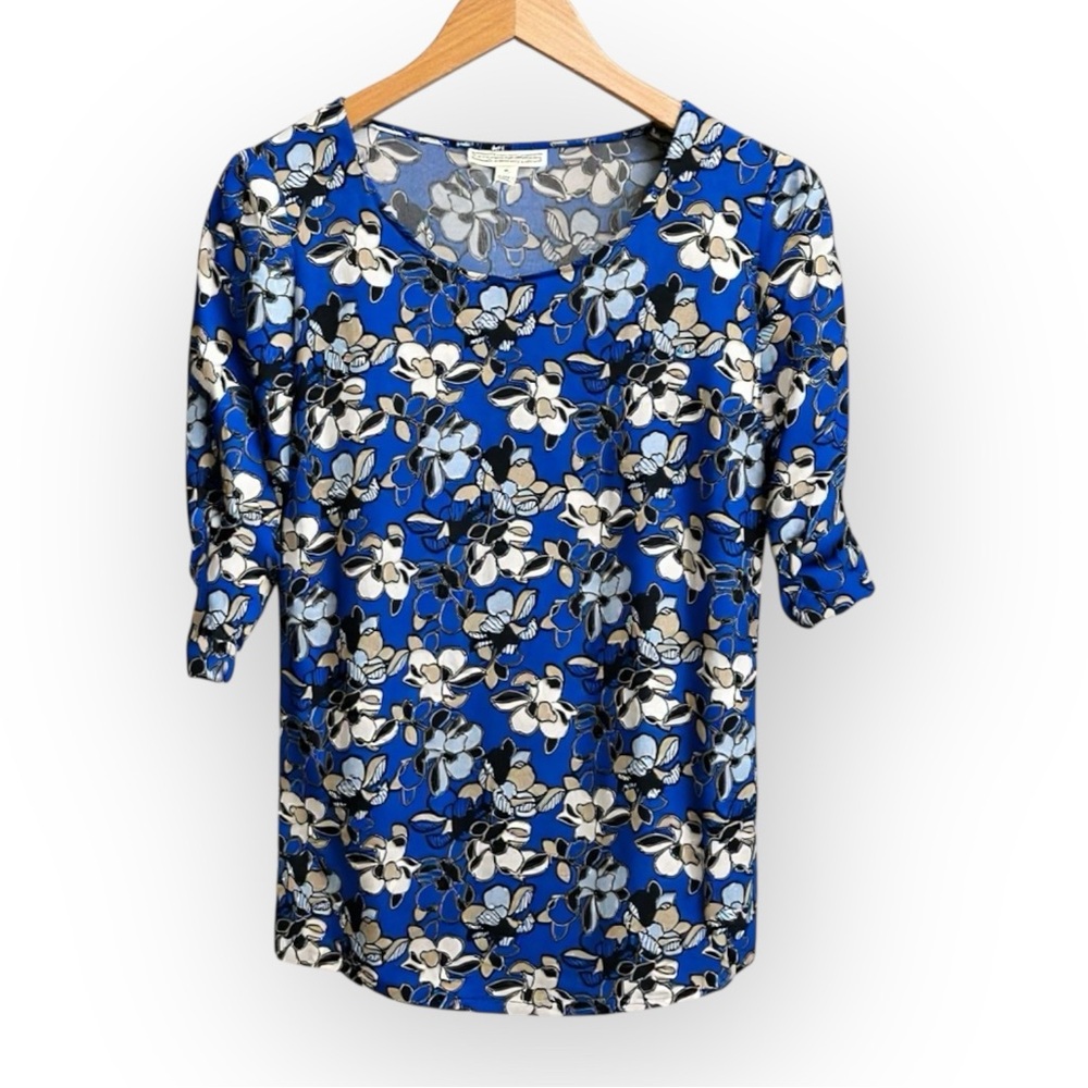 Dana Buchman Floral Blue Pullover Stretchy Top Size S